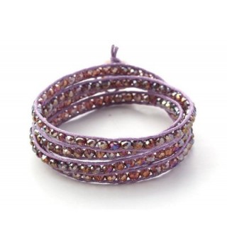 Purple Pink Crystal Wrap Bracelet Amethyst Color Handmade Woven Bangle - CN123IZAMH5