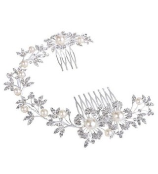 BriLove Women's Bohemian Ivory Color Simulated Pearl Flower Crystal Bride Flexible Hair Comb Headband - C911YLIJ4V5