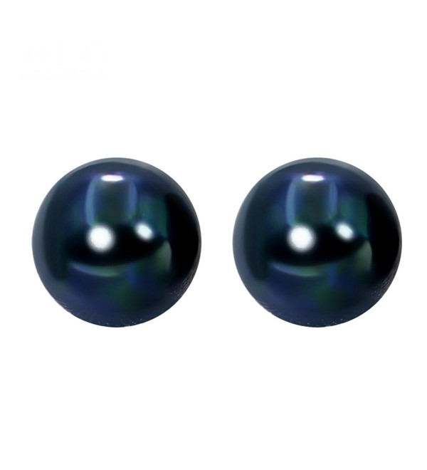 Sterling Silver 8mm Dyed Dark-blue Freshwater Pearl Studs Earrings - CV1893XWS47