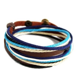 Handmade Multilayer Wraps Colorful Cords Leather Bracelet Snap Cuffs - blue - CT12IA3SF2J
