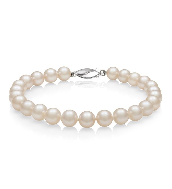 Sterling Silver AA Quality White Cultured Freshwater Pearl Strand Bracelet - Pearl-size:6.0-7.0mm - CD11CR47D8V