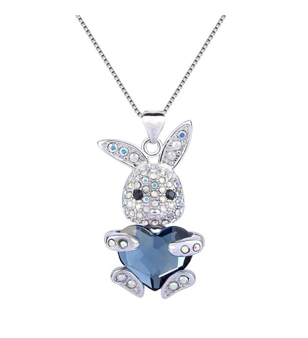 EleQueen Silver tone Necklace Swarovski Crystals - Denim Blue - CV1268YDM9J