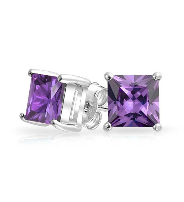 Bling Jewelry Square CZ Princess Cut Simulated Amethyst February Birthstone Stud earrings 925 Sterling Silver 7mm - C411HNTZ7Y7