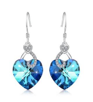 YFN Ocean Blue Heart Dangle Drop 925 Sterling Silver Women Earrings Jewelry - C41824ZL05E