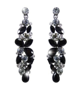 EVER FAITH Bridal Tear Drop Flower Cluster Dangle Earrings Crystal Rhinestone - Black Black-Tone - CO11GYMONNP