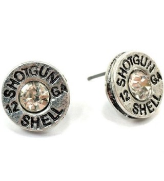 Western Peak Hammered 12 Gauge Shotgun Bullet Shell Earrings - Silver - C912GSKBZ6P