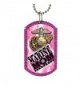 Marine Mom Pink Glitter Gem Stone Dog Tag Necklace with Silver Finish - CK11X9DZNVD