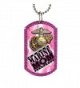 Marine Mom Pink Glitter Gem Stone Dog Tag Necklace with Silver Finish - CK11X9DZNVD