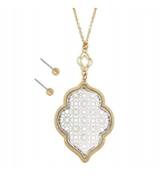 Rosemarie Collections Women's Openwork Moroccan Pendant Necklace Stud Earrings Set - Gold and Silver Tones - C1182WWG7EO
