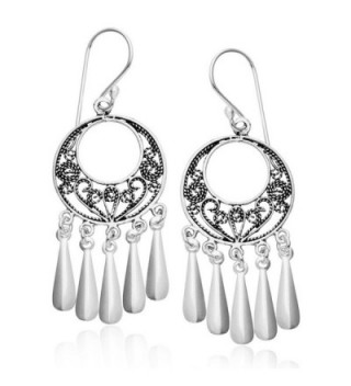 Sterling Silver Bali Filigree Chandelier Hoop Dangle Earrings - CC1107TM37T