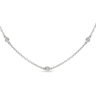 Sterling Silver Cubic Zirconia Station Dainty Chain Choker Necklace - CN185YHXA09