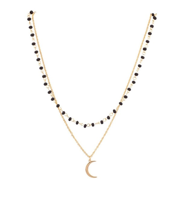 Lux Accessories Celestial Black Beaded Half Moon Charm Necklace Gift Set - CE11WNX4MV7