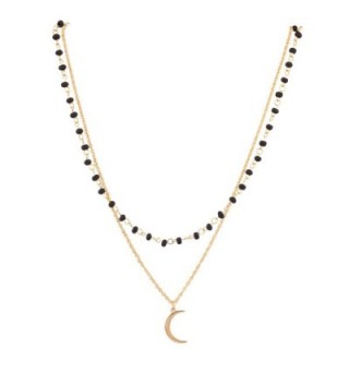 Lux Accessories Celestial Black Beaded Half Moon Charm Necklace Gift Set - CE11WNX4MV7