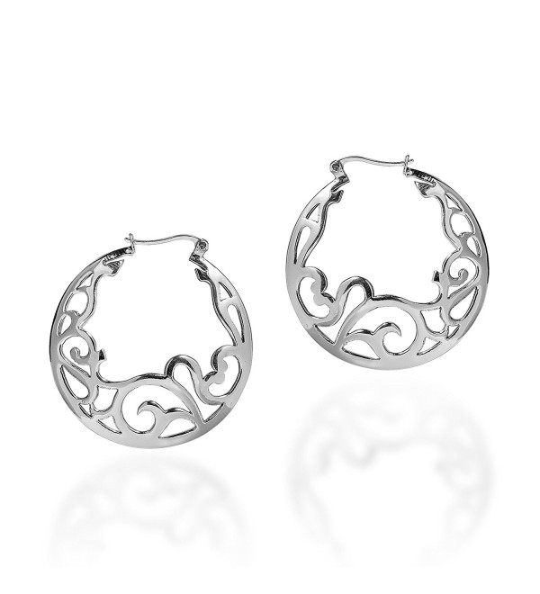 Delicate Filigree Swirl .925 Sterling Silver Hoop Earrings - CV1253B7GBX