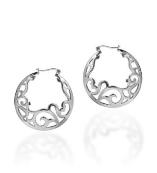 Delicate Filigree Swirl .925 Sterling Silver Hoop Earrings - CV1253B7GBX