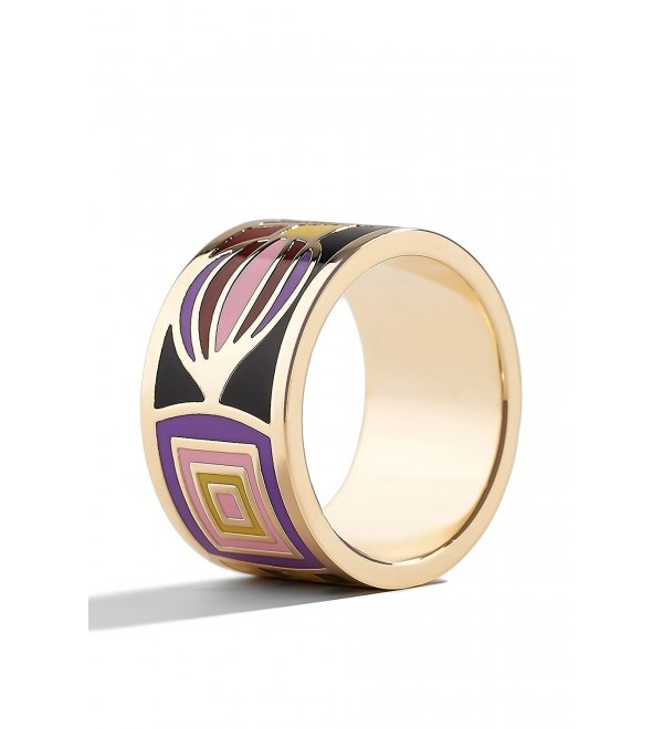 Enamel Wide Flat Band Ring Jewelry for Girls Women Fashion Accessories Rings Light - C712NZYWV98