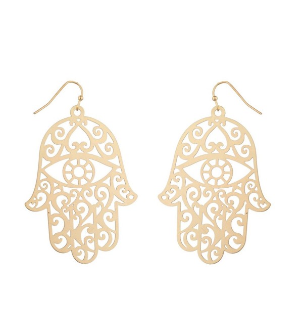 Lux Accessories Large Jumbo Intricate Hamsa Evil Eye Elegant Drop Earrings - CF123FIOVBT