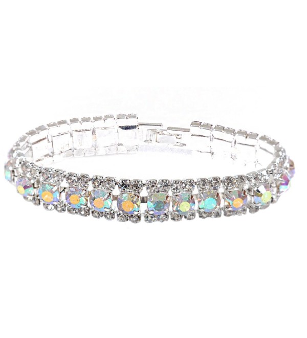Topwholesalejewel Bridal Bracelet Silver Aurora Borealis Rhinestone Cuff Bracelet With Fold Over Clasp - CT11UJ5GIH7