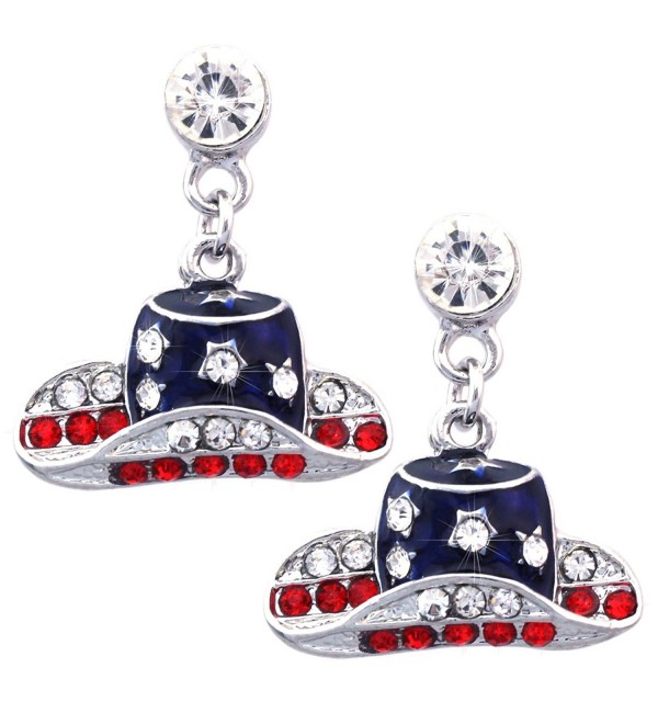 Patriotic Color Cowboy Cowgirl Dangle Hat Charm Stud Earrings - Silve-tone - C111XP1PDYL