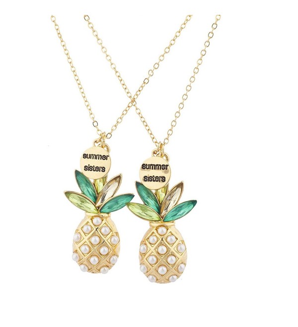 Lux Accessories Gold Tone Summer Sisters Pearl Pineapple BFF Necklace Set - CE17YHQ6DNS