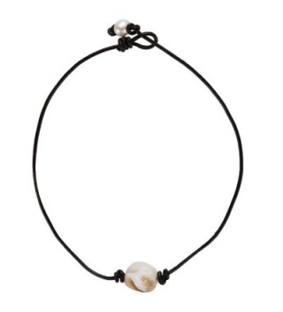 Barch One Single Genuine White Abalone Shell Choker Necklace Adjustable with Black Leather Cord - 14 Inch - CV1858TGD3N