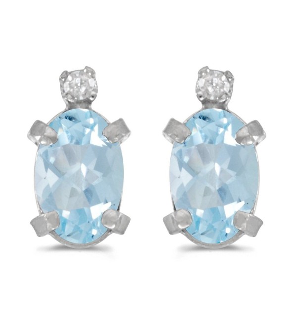Sterling Silver Oval Aquamarine and Diamond Earrings - CU118AF63EF