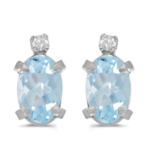 Sterling Silver Oval Aquamarine and Diamond Earrings - CU118AF63EF