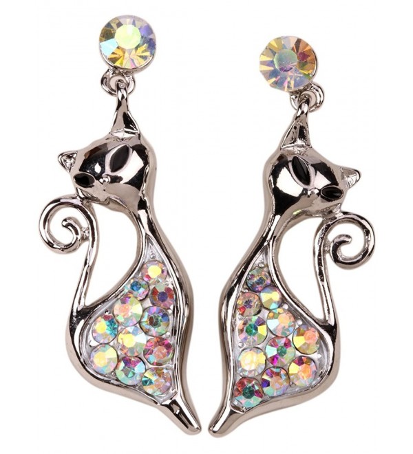YACQ Jewelry Cat Crystal dangle Earrings Halloween Party Gifts for Women Teen Girls - Silver - C112GG041XB