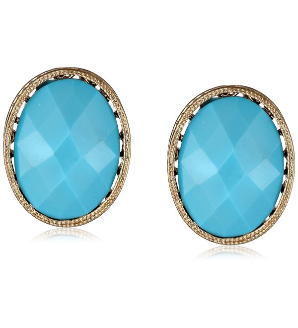 1928 Jewelry "Mykonos" Gold-Tone Turquoise Oval Button Stud Earrings - C711K9QAJV1