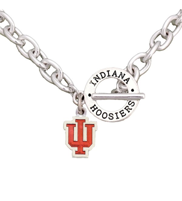 Indiana Hoosiers Team Name Toggle Silver Necklace Red Enamel Charm Jewelry IU - CH12CJ5YPFB