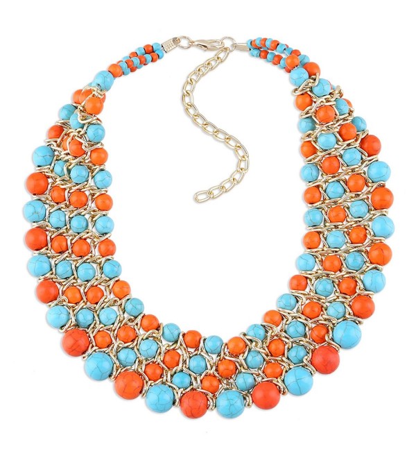 Golden Chains Imitation Turquoise Beads Weaving Multicolor Chokers Necklace for Women- Prom- Party- Wedding - CA120TWJ88P