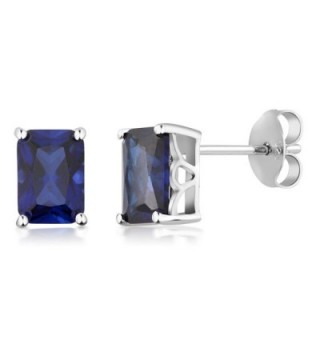 925 Sterling Silver Simulated Blue Sapphire Stud Earrings 7X5MM Emerald Cut 2.00 Cttw - CD128XPW60R