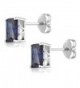 Sterling Simulated Sapphire Earrings Emerald in Women's Stud Earrings