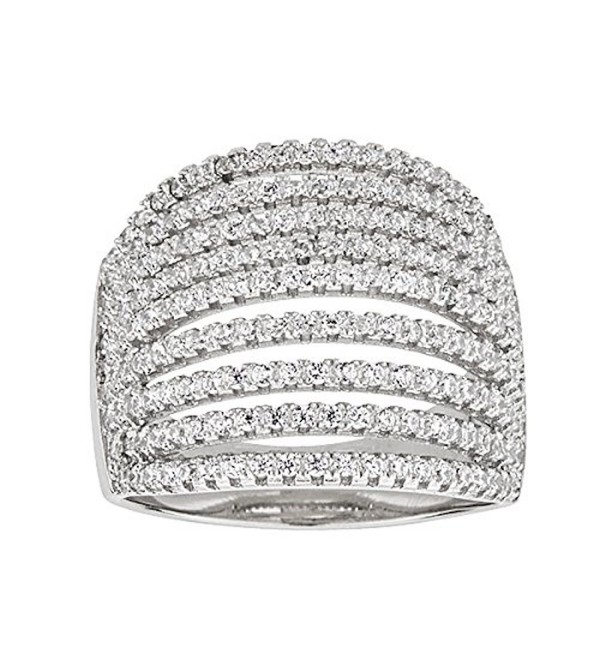 Sterling Silver Rhodium Micropave Multi-Row Dome Cubic Zirconia Ring ...