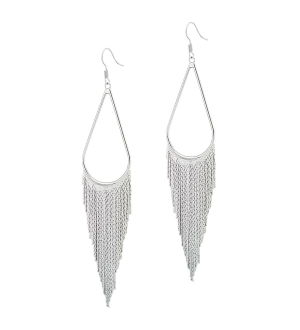 SELOVO Long Tassel Dangle Earrings Boho Bohemian Teardrop Earrings Silver Tone - C9180K24S8D