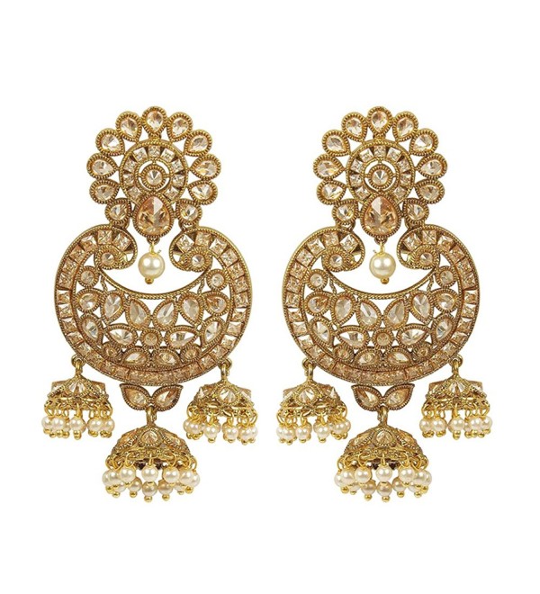 MUCHMORE Great Women Fashion Style Pearl and Crystal Stone Polki Indian Earring Jewelry - C312OC1S8M7