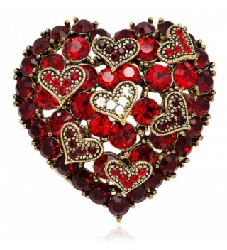 Akianna Antique Gold-tone Swarovski Element Crystals Valentine Hearts on Heart Pin Brooch - CC12C4P95SN