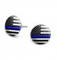 Thin Blue Line American Flag Novelty Silver Plated Stud Earrings - C91865NCXRR