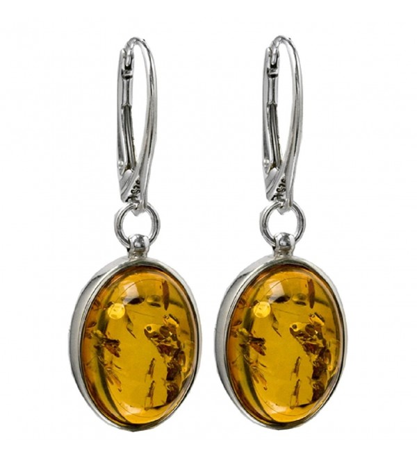 Honey Amber Sterling Silver Oval Popular Leverback Earrings - CS121EG4R3L