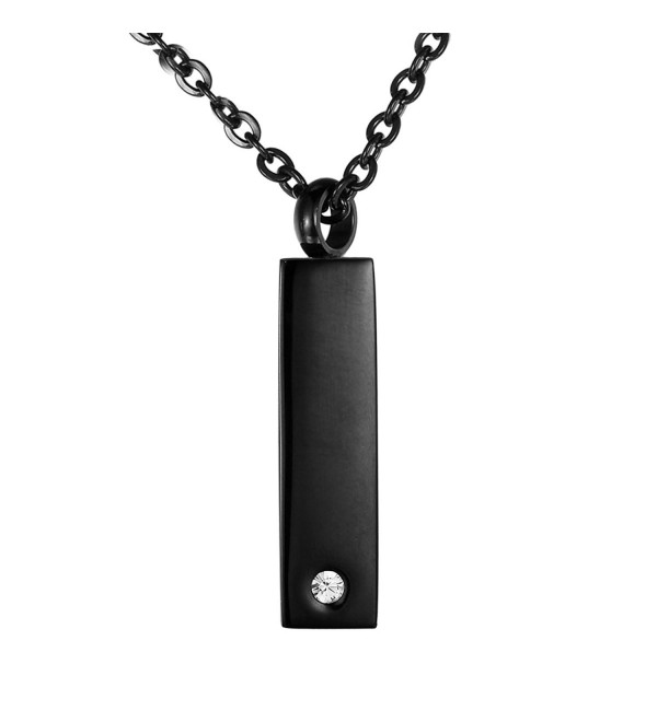 VALYRIA Rectangle Bar Charm Urn Pendant Necklace Stainless Steel Waterproof Memorial Ash Keepsake - Black - CO1227YYV67