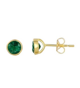 Sterling Silver Bezel Set Created Emerald Stud Earrings - 6 mm - CF12FYROC5T