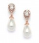 Mariell Rose Gold Pear-Shaped Cubic Zirconia Wedding Earrings for Brides with Bold Soft Cream Pearl Drops - CV12MNL896R