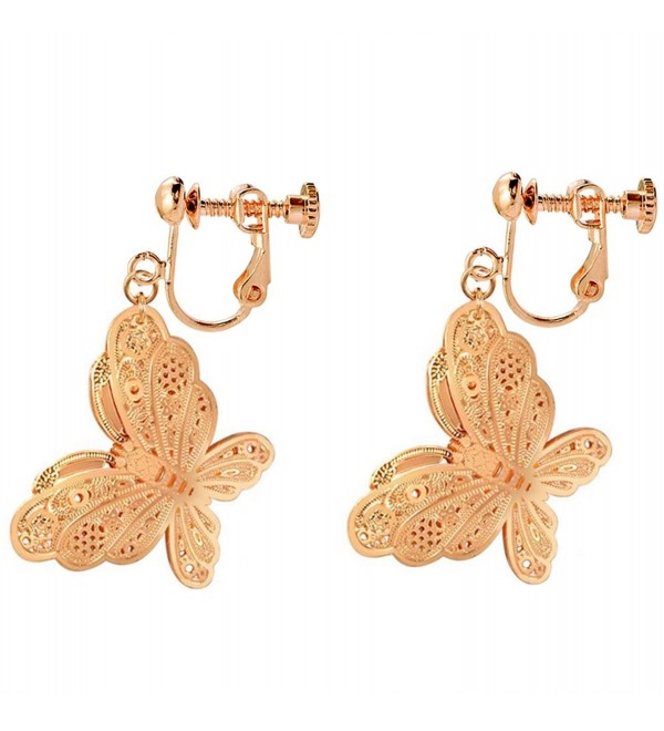 Clip On Earrings Butterfly Earrings Dangle No Piercing Rose Gold Plated Proms Gift - CH1883WRNOT