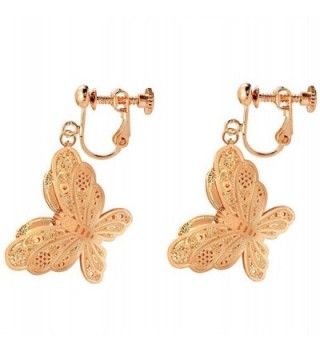 Clip On Earrings Butterfly Earrings Dangle No Piercing Rose Gold Plated Proms Gift - CH1883WRNOT