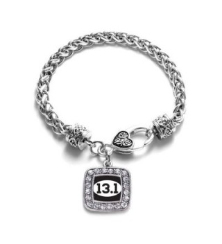 13.1 Half Marathon Runners Classic Silver Plated Square Crystal Charm Bracelet. - C411KY4U63F