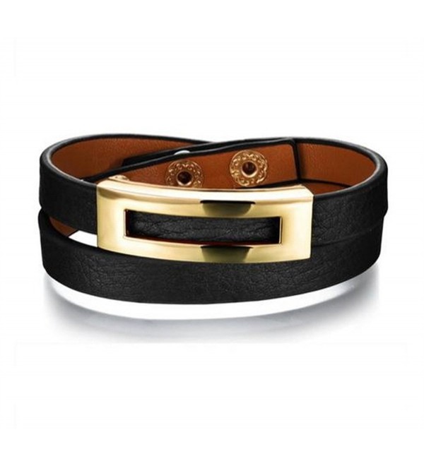 Black Leather Double Wrap Bracelets Belt Buckle Bangles for Women Jewelry - Black - CD12IG9ED79