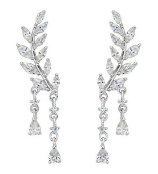 EVER FAITH 925 Sterling Silver CZ Simple Leaves Teardrop Ear Cuff Wrap Sweep Stud Earrings 1 Pair Clear - CO12C6RBT4R