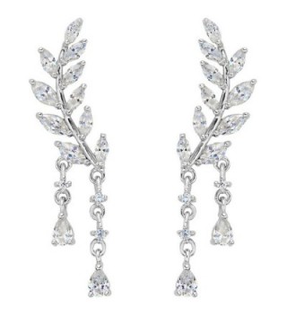 EVER FAITH 925 Sterling Silver CZ Simple Leaves Teardrop Ear Cuff Wrap Sweep Stud Earrings 1 Pair Clear - CO12C6RBT4R