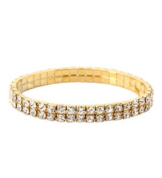 Double Tier Swarovski Element Stretch Crystal Bracelet in Gold Tone - C111BC6ZSMN