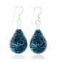 925 Sterling Silver Hand Blown Murano Glass Abstract Wave Blue Glitter Dangle Earrings - CB11TGX213N